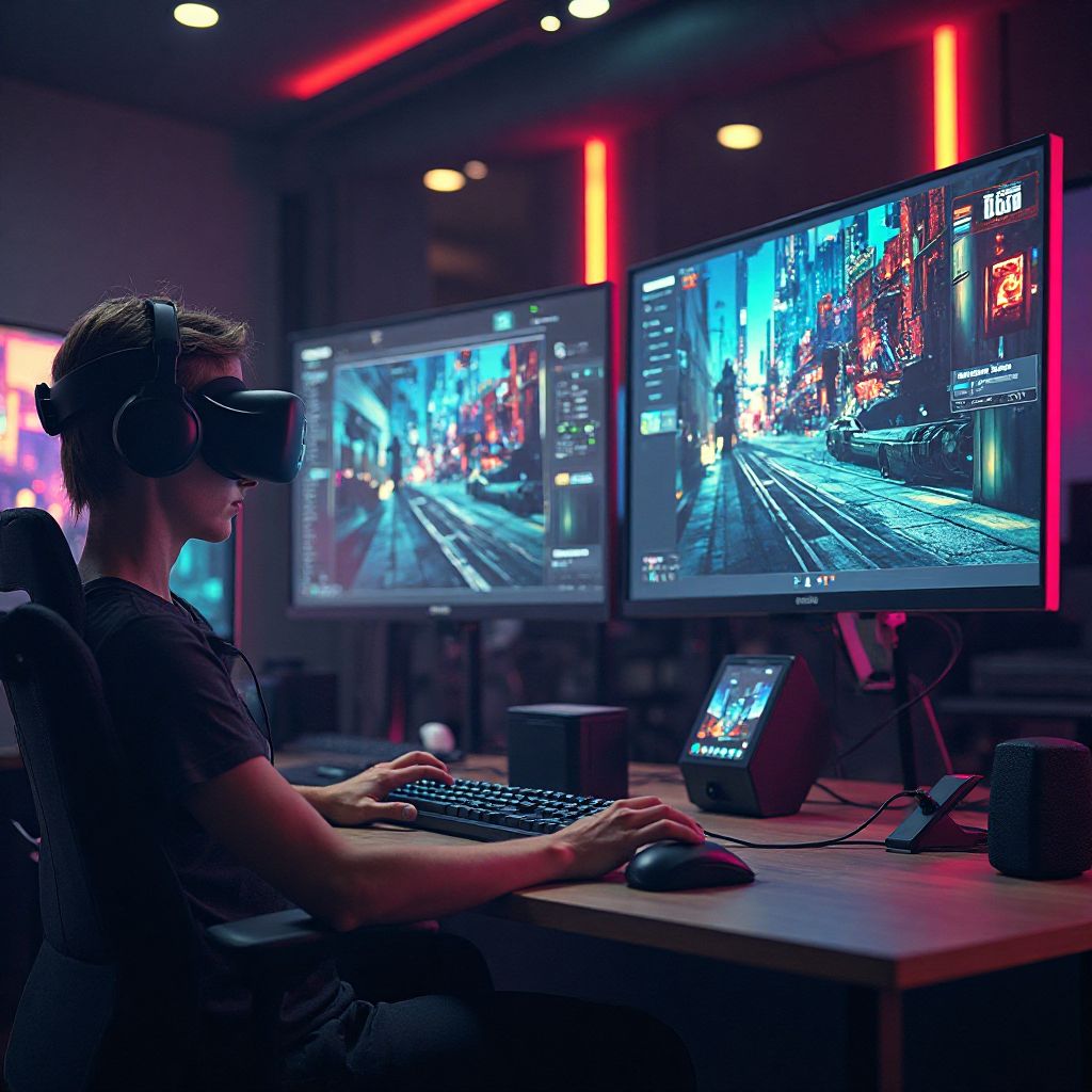 Virtual reality gaming station with haptic feedback equipment and immersive technology